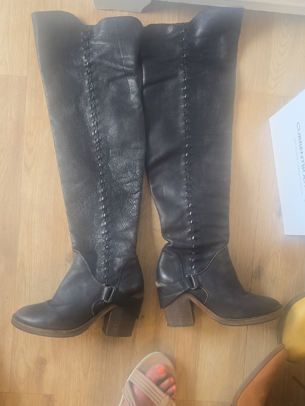 Free People Black Leather Over-the-Knee Heeled Boots